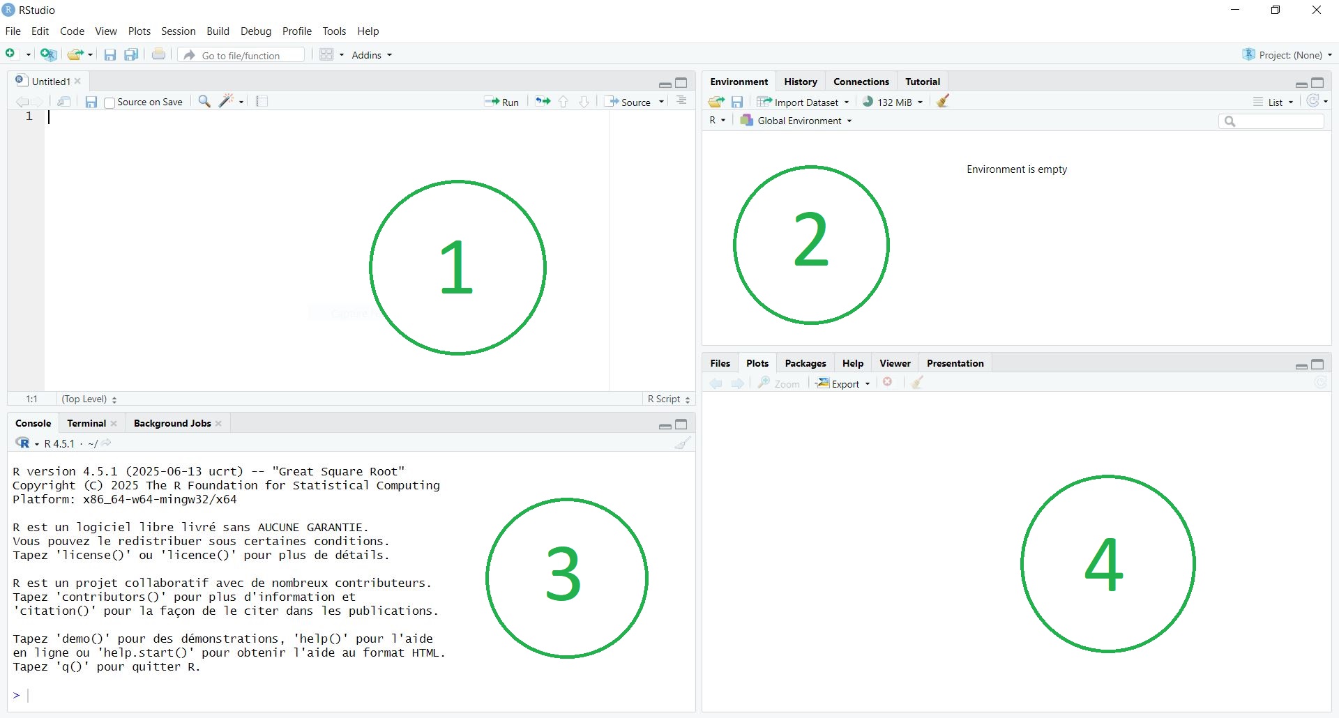 Les 4 cadrants de RStudio