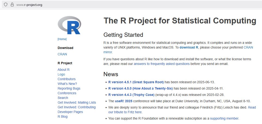 Site du R project, en juillet 2025
